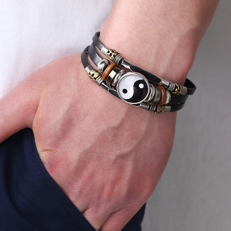 Fortune Jewel Yin Yang Leather Balance Bracelet