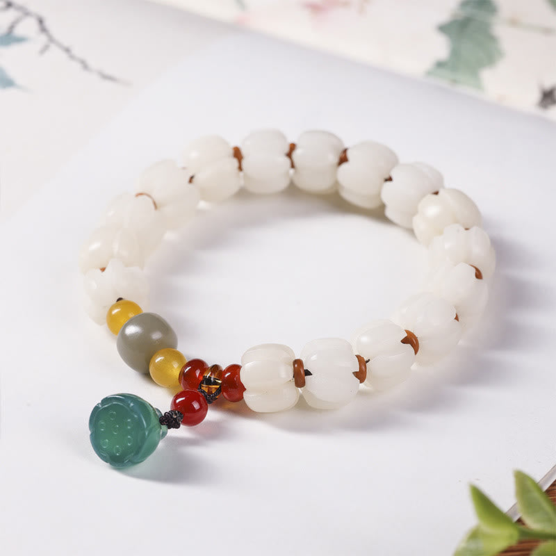 Fortune Jewel Natural Bodhi Seed Red Agate Bodhi Calm Harmony Engraved Pumpkin Bead Lotus Bracelet