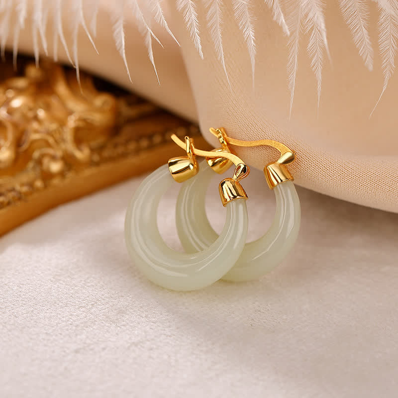Fortune Jewel Round Jade Cyan Jade Prosperity Luck Drop Earrings