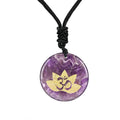 Fortune Jewel OM Lotus Symbol Various Crystal Amethyst Tiger Eye Healing Necklace Pendant