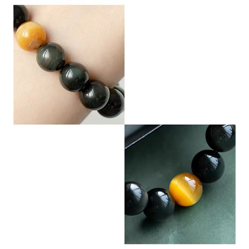 Fortune Jewel Natural Rainbow Obsidian Tiger Eye Positive Love Bracelet