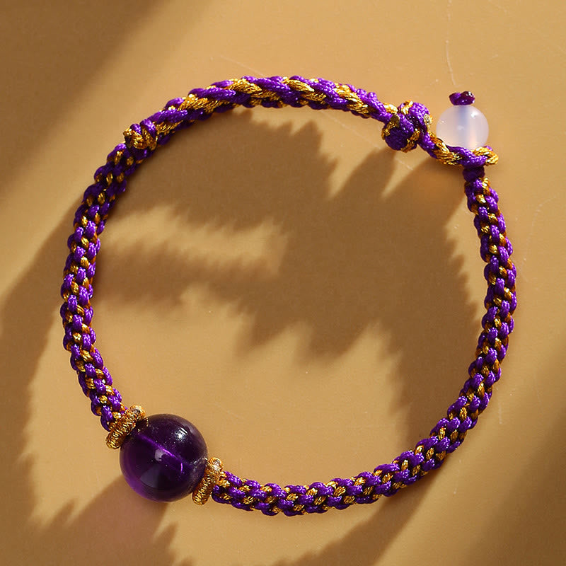 Fortune Jewel Handmade Red Agate Amethyst Golden Rutilated Quartz Pink Crystal Bead Calm Braided Bracelet