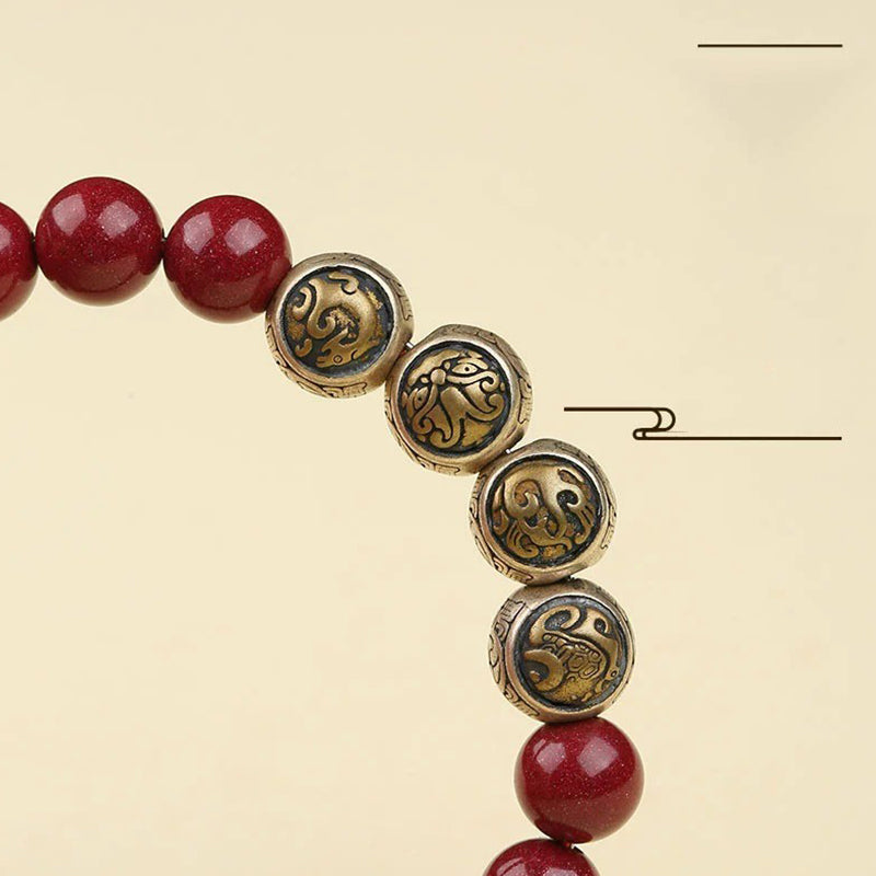 Fortune Jewel 925 Sterling Silver Natural Cinnabar Four Beasts Blessing Bracelet