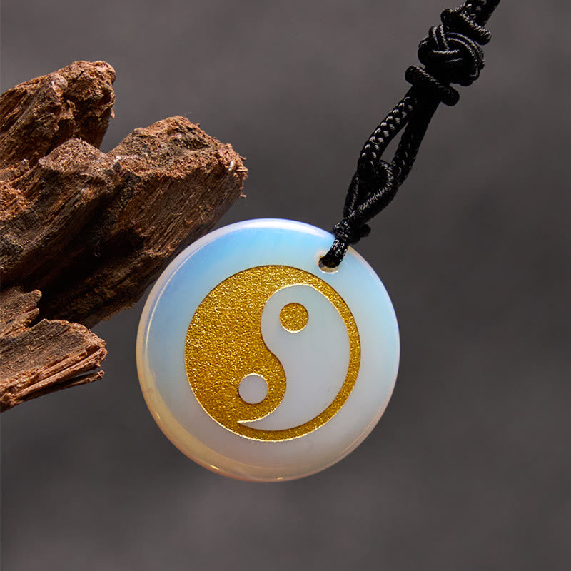 Fortune Jewel Various Crystal Amethyst Tiger Eye Green Aventurine Yin Yang Spiritual Necklace Pendant