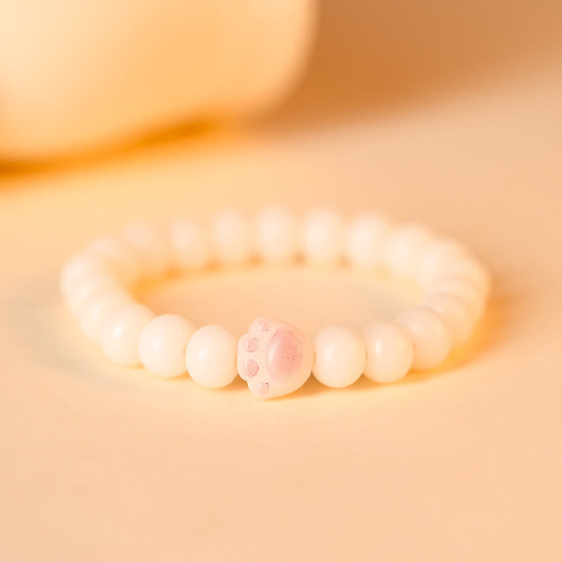 Fortune Jewel Natural Bodhi Seed Lovely Paw Lucky Cat Paw Peace Bracelet