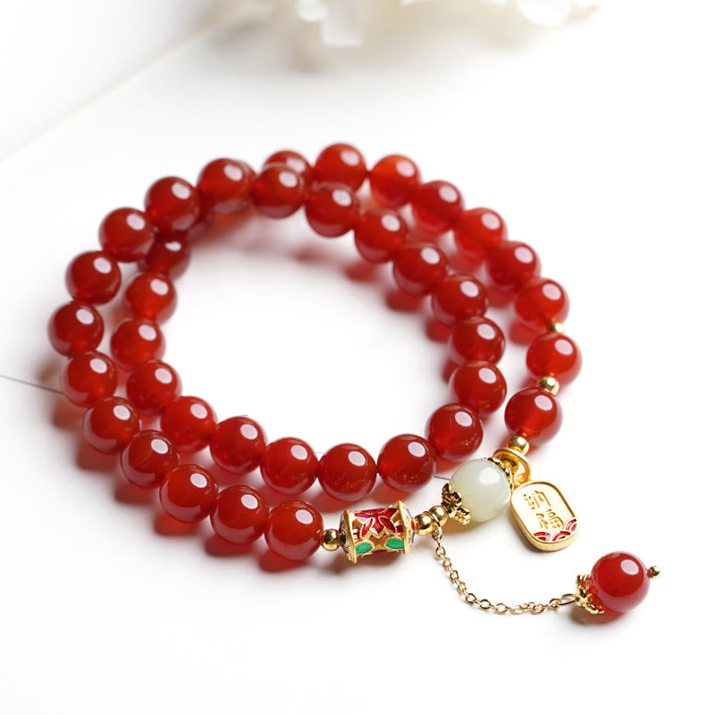 Fortune Jewel Natural Red Agate Hetian Jade Fu Character Confidence Charm Bracelet