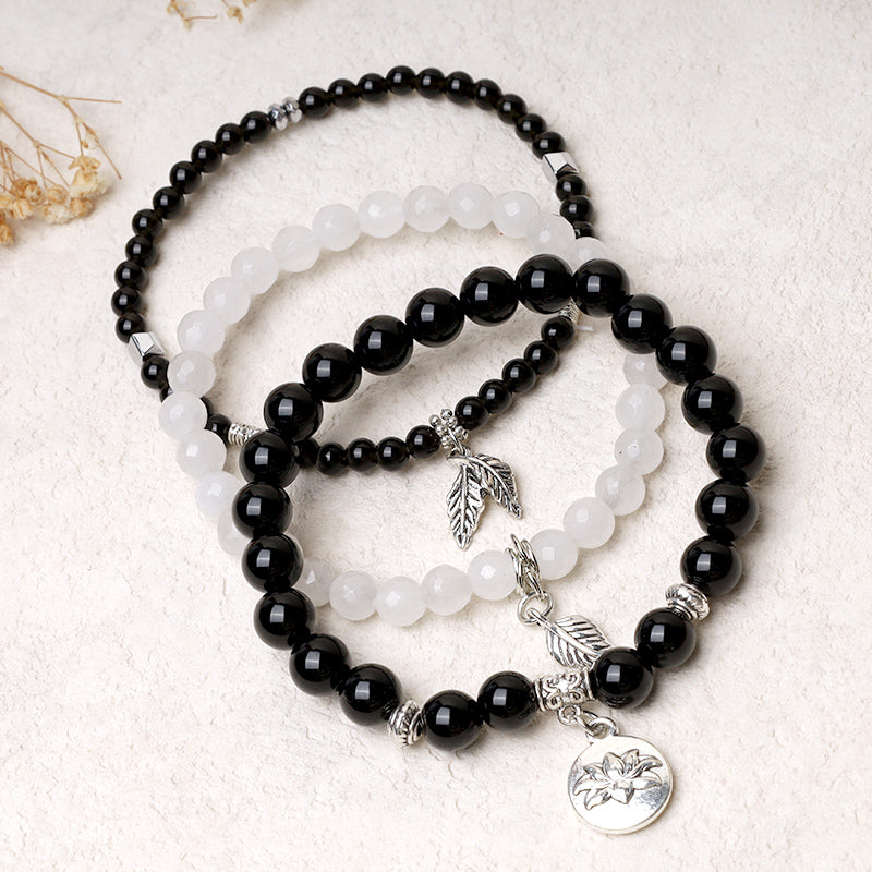 Fortune Jewel 3PCS Natural Quartz Crystal Beaded Healing Energy Lotus Bracelet