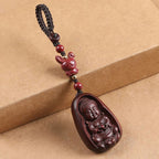 Fortune Jewel Small Leaf Red Sandalwood Buddha Cinnabar Chinese Zodiac Amulet Protection Key Chain