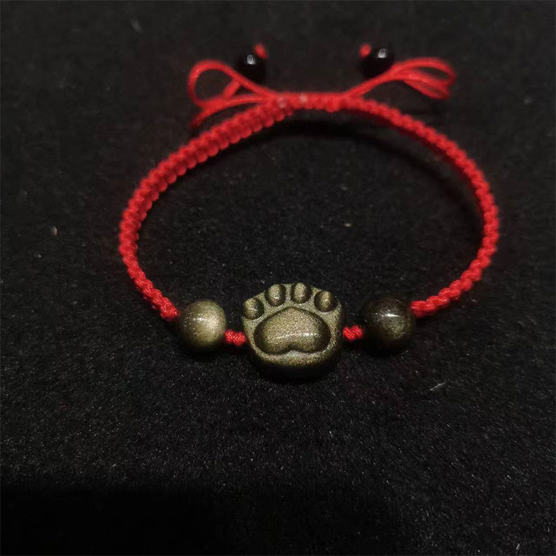Fortune Jewel Natural Silver Sheen Obsidian Gold Sheen Obsidian Cat Claw Soothing Braided Bracelet