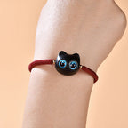Fortune Jewel Ebony Wood Cat Head Pattern Peace King Kong Knot Braided Bracelet