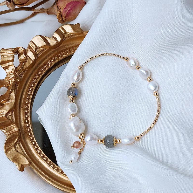 Fortune Jewel Pearl Moonstone Strawberry Quartz Bead Optimism Bracelet