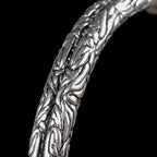 Fortune Jewel Flower Dragon Pattern Engraved Balance Cuff Bracelet Bangle