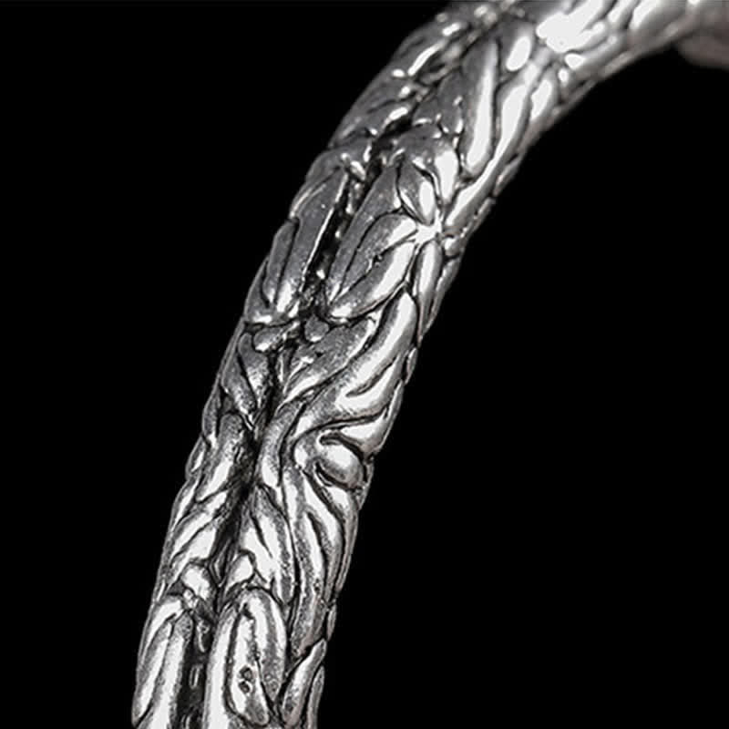 Fortune Jewel Flower Dragon Pattern Engraved Balance Cuff Bracelet Bangle