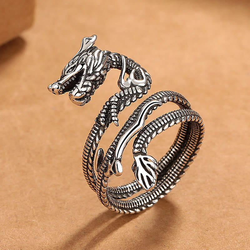 Fortune Jewel Vintage Dragon Pattern Copper Strength Ring