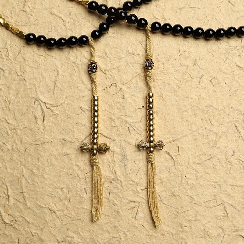 Fortune Jewel Tibetan 108 Mala Beads Black Onyx Three-eyed Dzi Beads Protection Bracelet