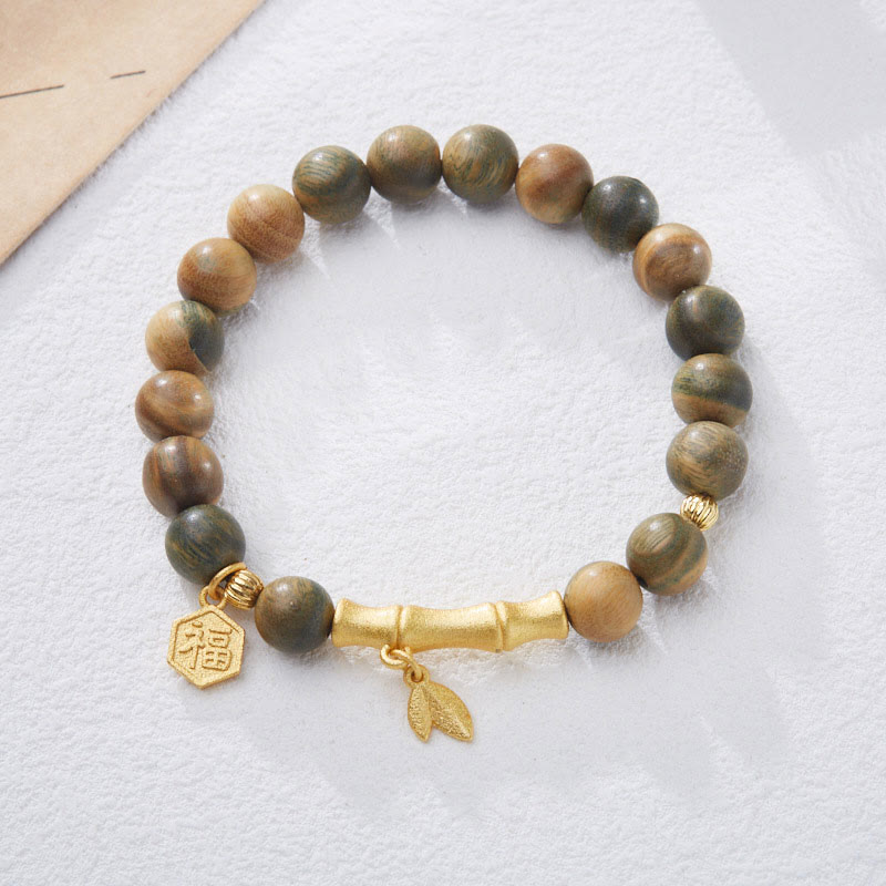 Fortune Jewel Green Sandalwood Fu Character Bamboo Soothing Bracelet
