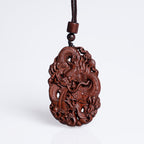 Fortune Jewel Lightning Struck Jujube Wood Double Dragon Relief Ward Off Evil Spirits Necklace Pendant