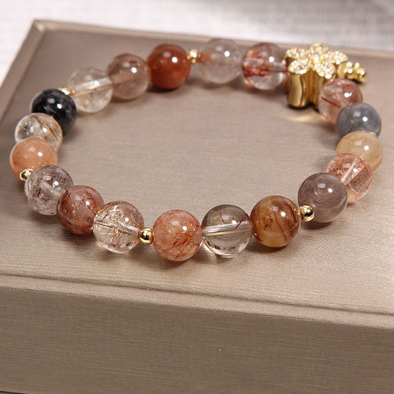 Fortune Jewel Multicolored Rutilated Quartz Citrine Wealth Protection Flower Bracelet