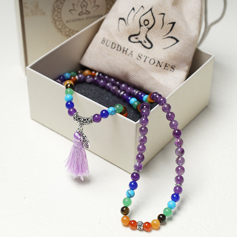Fortune Jewel Healing Crystal Mala Prayer Beads 108 Meditation Healing Multilayer Bracelet Necklace