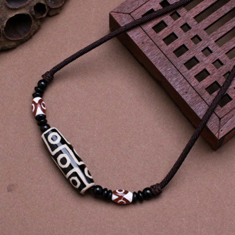 Fortune Jewel Tibetan Nine-Eye Dzi Bead Protection String Necklace