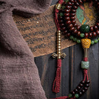 Fortune Jewel Natural Tibet 108 Mala Beads Purple Bodhi Seed Hetian Cyan Jade Copper Dorje Peace Bracelet