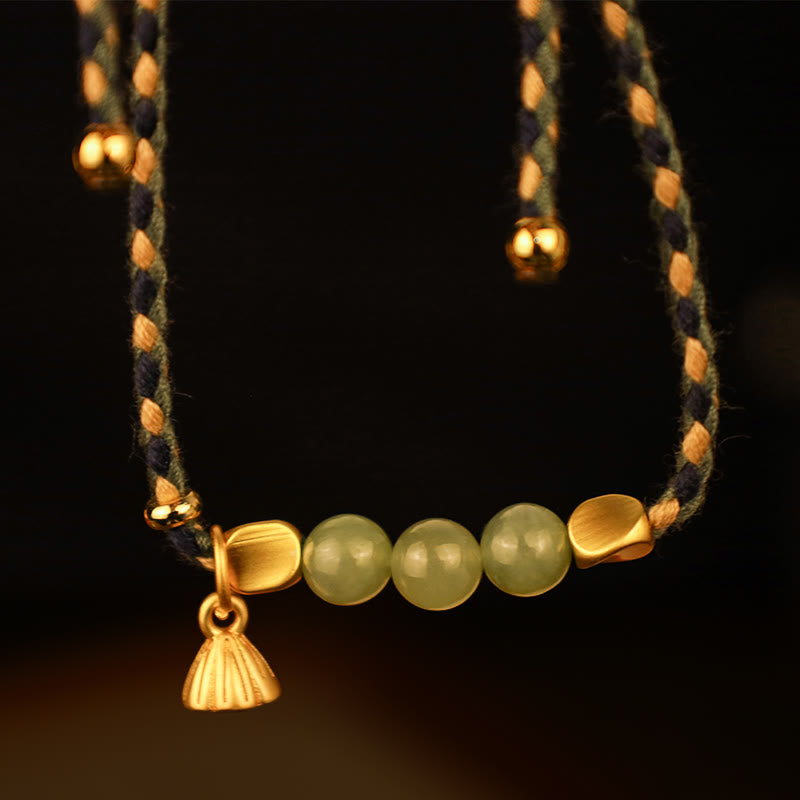 Fortune Jewel Handcrafted Hetian Jade Lotus Charm Luck Braided Bracelet