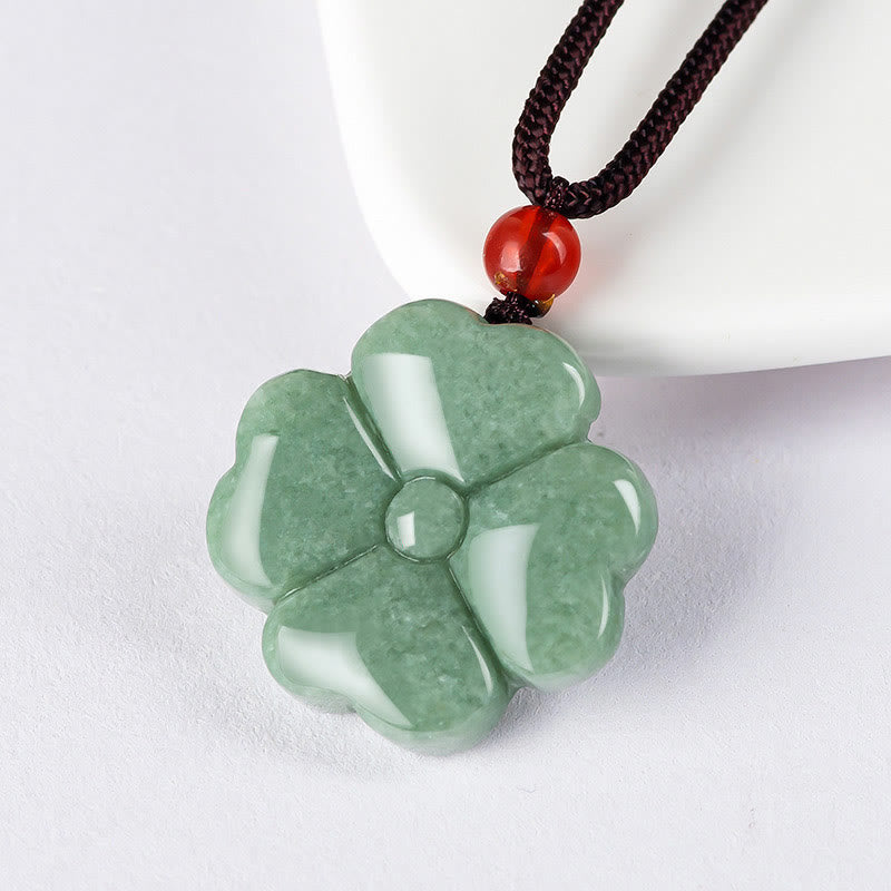 Fortune Jewel Natural Lucky Four Leaf Clover Jade Prosperity Necklace Pendant