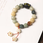 Fortune Jewel Natural Bodhi Seed Lovely Paw Ebony Wood Lucky Cat Wisdom Bracelet