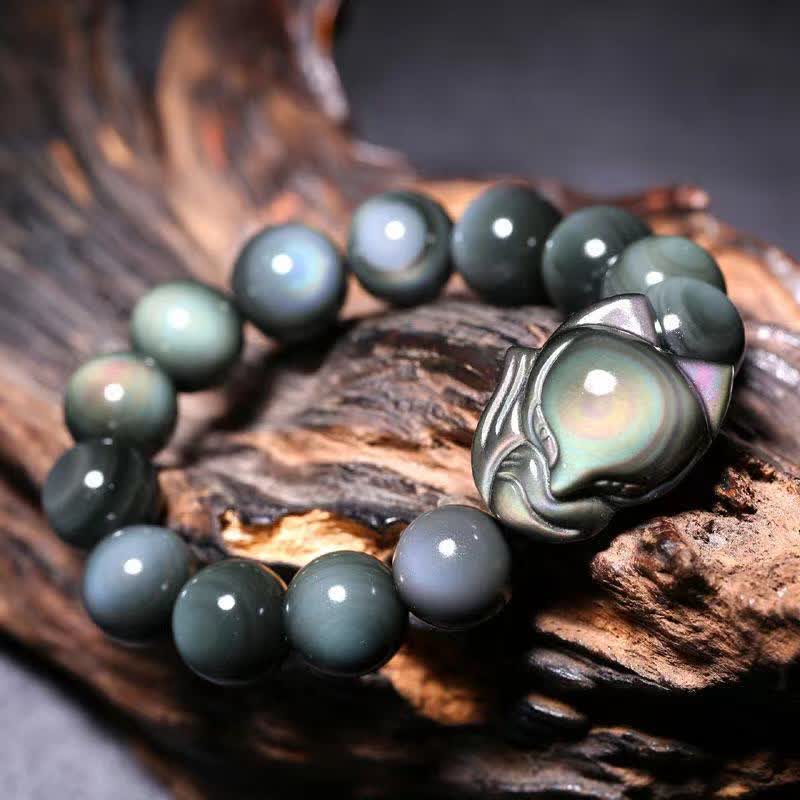 Fortune Jewel Rainbow Obsidian Fox Healing Positive Bracelet