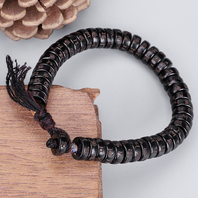 Fortune Jewel Tibetan Coconut Shell Beads Engraved Om Mani Padme Hum Mantra Positive String Bracelet