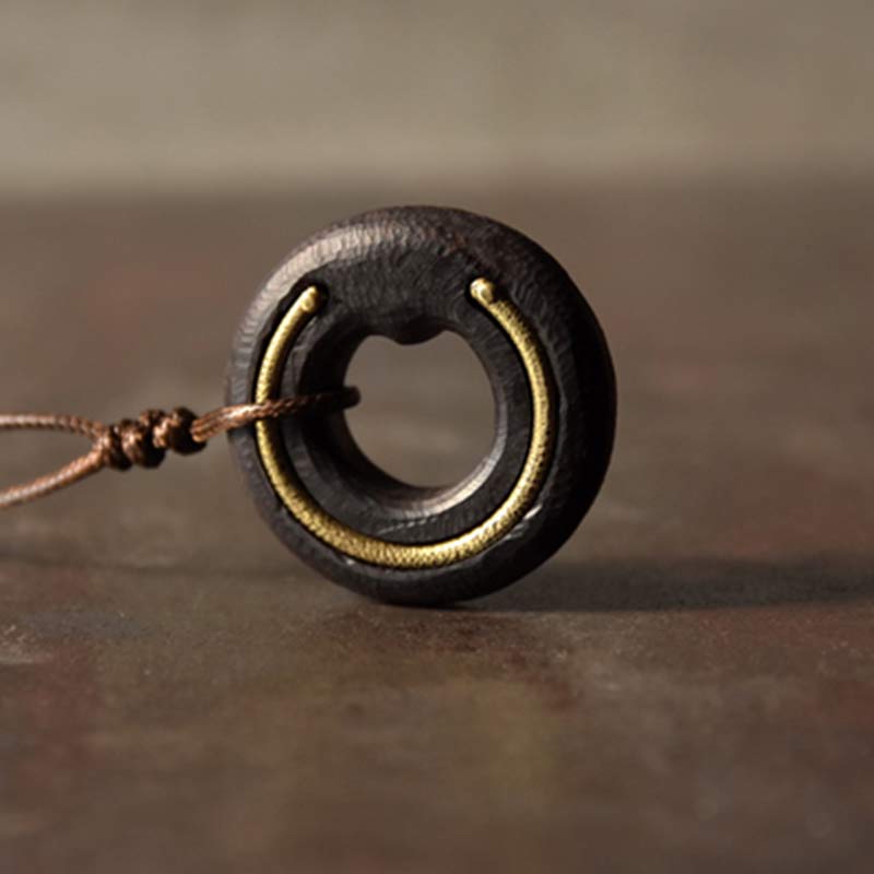 Fortune Jewel Zen Circle Ebony Wood Peace Calm Necklace Pendant Fortune Jewel
