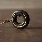 Fortune Jewel Zen Circle Ebony Wood Peace Calm Necklace Pendant Fortune Jewel