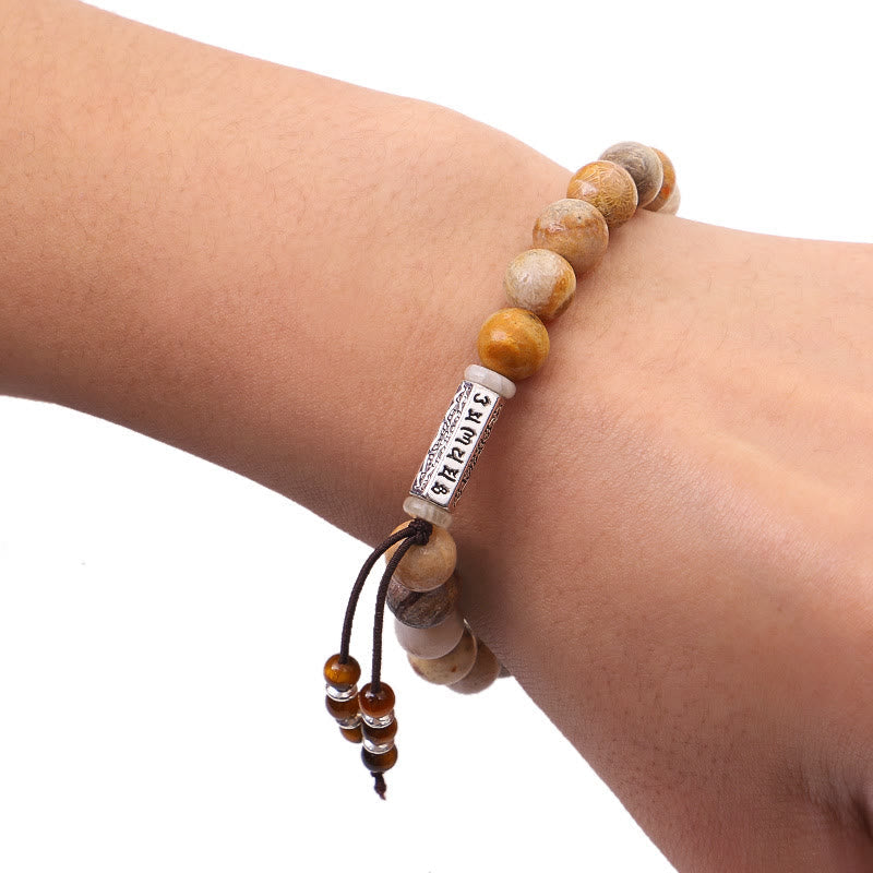 Fortune Jewel Weathered Stone Om Mani Padme Hum Strengthen Bracelet