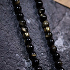 Fortune Jewel 108 Mala Beads Gold Sheen Obsidian Tiger Eye Eagle's Eye Stone Wealth Bracelet