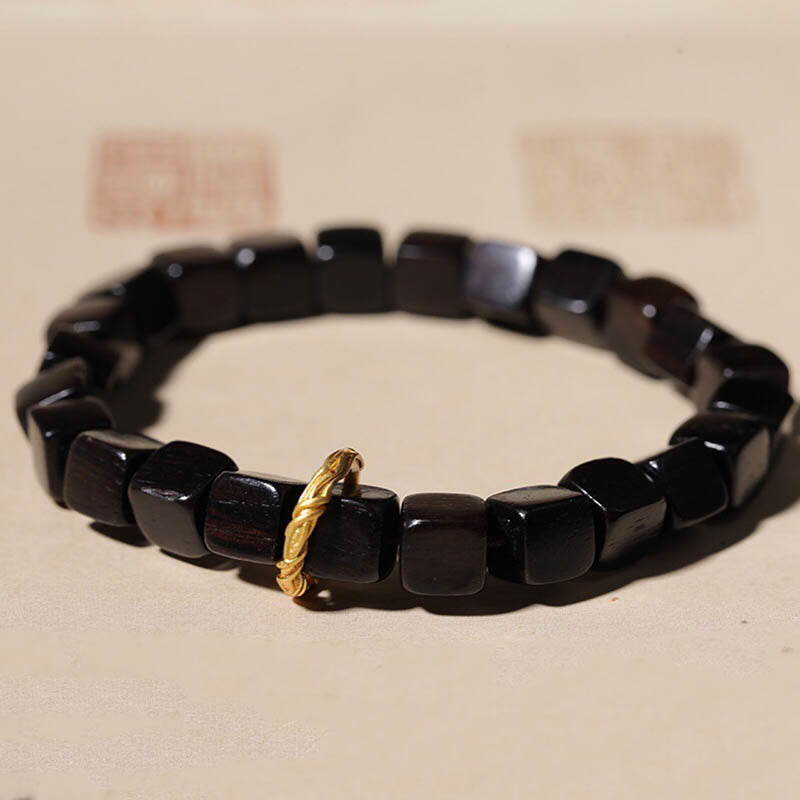 Fortune Jewel Tibetan Ebony Wood Square Beads Peace Calm Bracelet