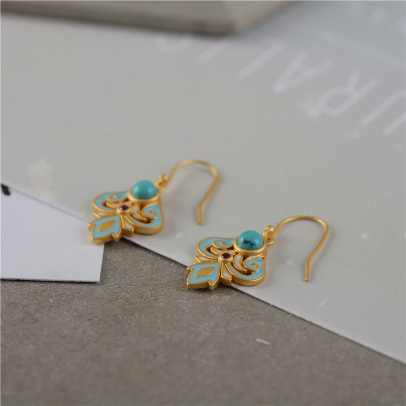 Fortune Jewel Copper Enamel Turquoise Positive Drop Earrings