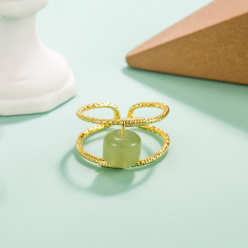 Fortune Jewel Round Jade Pearl Bead Double Layer Copper Luck Adjustable Ring