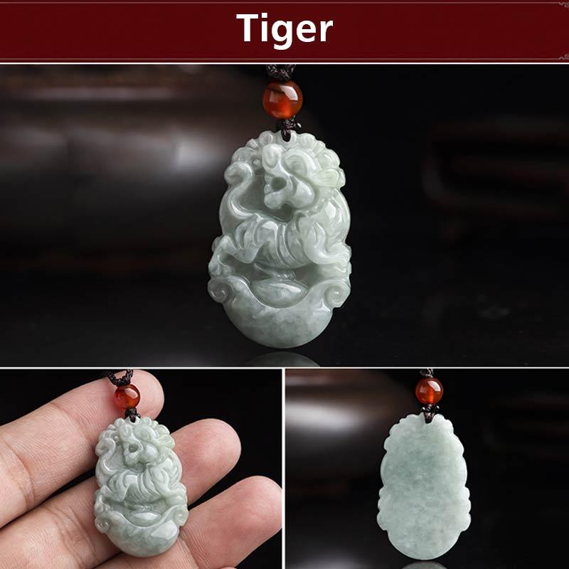 Fortune Jewel Natural Jade 12 Chinese Zodiac Sucess Pendant Necklace Fortune Jewel