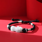 Fortune Jewel Handmade Natural Jade PiXiu Luck Prosperity Braided String Bracelet
