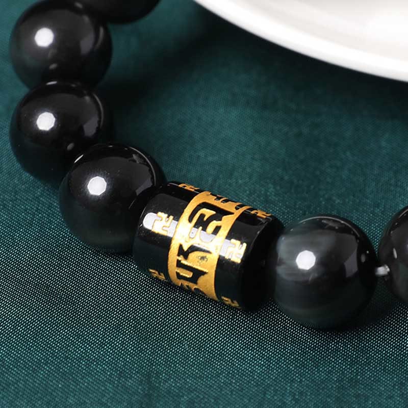 Fortune Jewel Rainbow Obsidian Om Mani Padme Hum Swastika Positive Bracelet