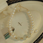 Fortune Jewel 14K Gold Plated Natural Pearl Hetian Cyan Jade White Jade Sincerity Bead Chain Bracelet