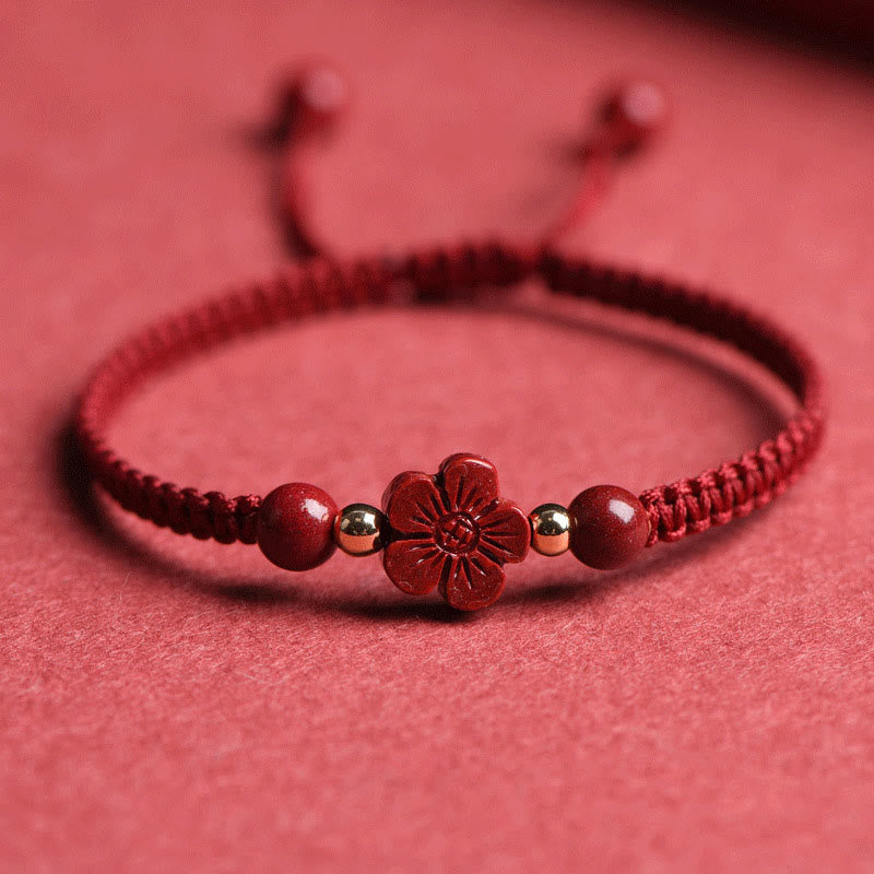 Fortune Jewel Four Leaf Clover Five-petal Flower Cinnabar Blessing Red String Bracelet