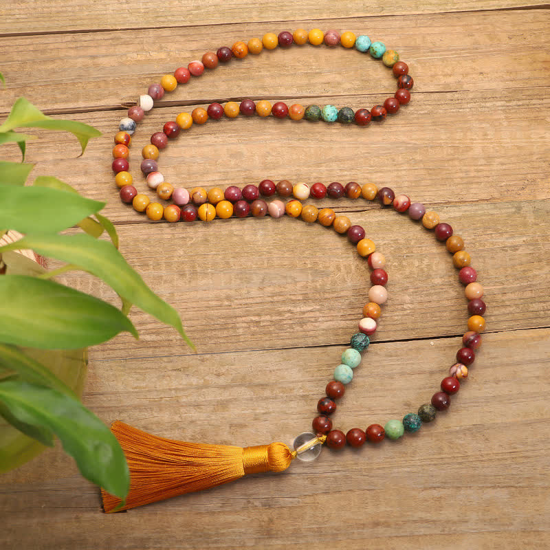 Fortune Jewel 108 Mala Beads Mookaite Emotional Growth Bracelet Tassel Necklace Pendant