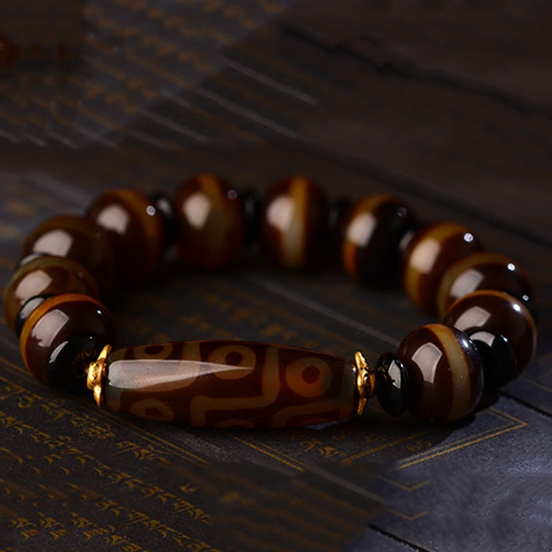Fortune Jewel Tibetan Natural Nine-Eye Dzi Bead Agate Wealth Blessings Bracelet