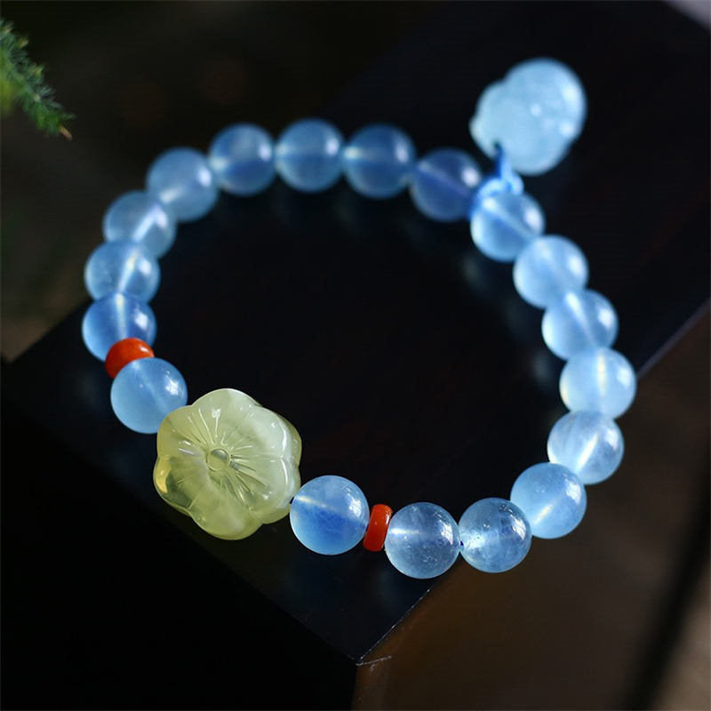 Fortune Jewel Natural Aquamarine Amber Pixiu Peace Healing Charm Bracelet