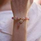 Fortune Jewel Strawberry Quartz Lucky Four Leaf Clover Healing Charm Bracelet