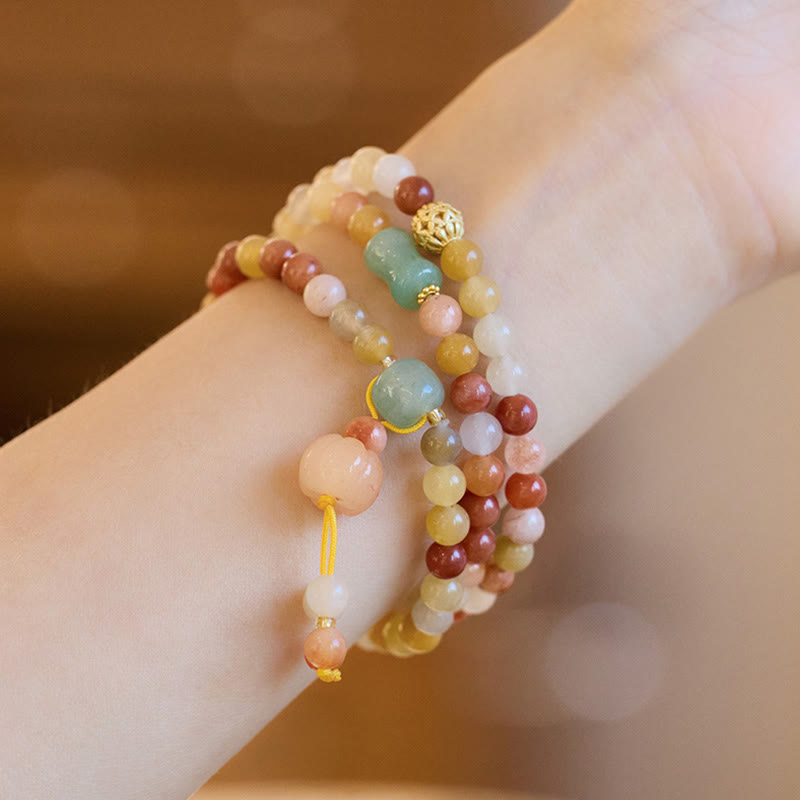 Fortune Jewel Natural Golden Silk Jade Pumpkin Charm Wealth Luck Triple Wrap Bracelet