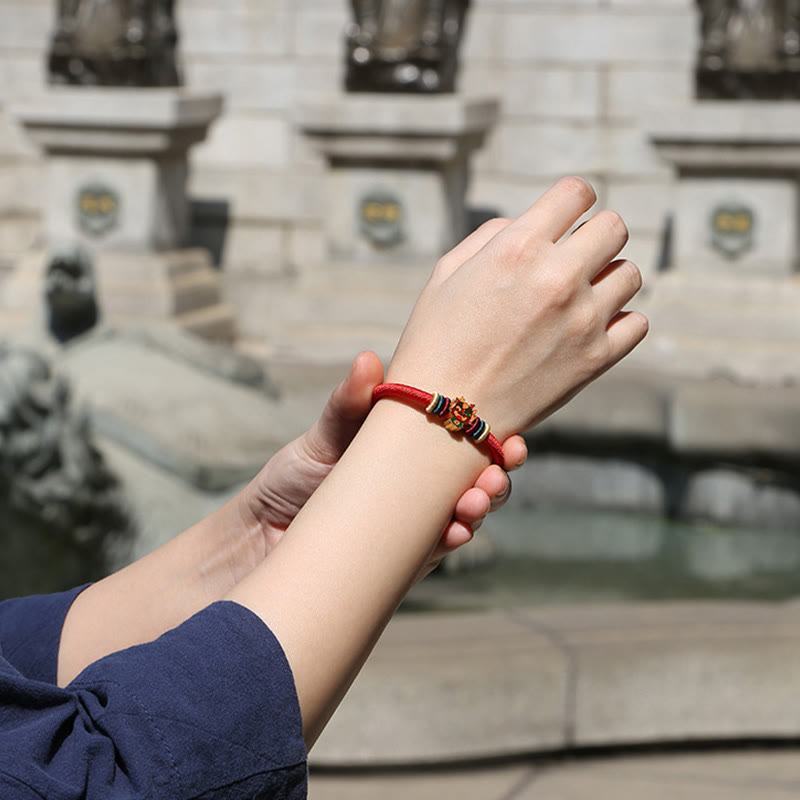 Fortune Jewel Handmade 925 Sterling Silver Year of the Dragon Cute Chinese Zodiac Luck Braided Red Bracelet