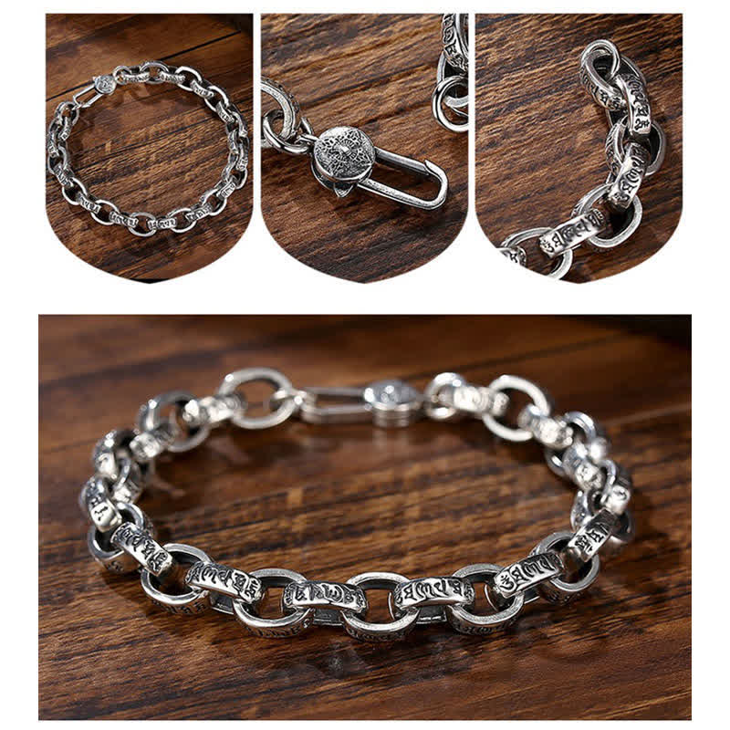 Fortune Jewel 925 Sterling Silver Om Mani Padme Hum Engraved Peace Bracelet Bangle