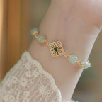 Fortune Jewel Natural Hetian Jade Bead Square Pattern Luck Chain Bracelet
